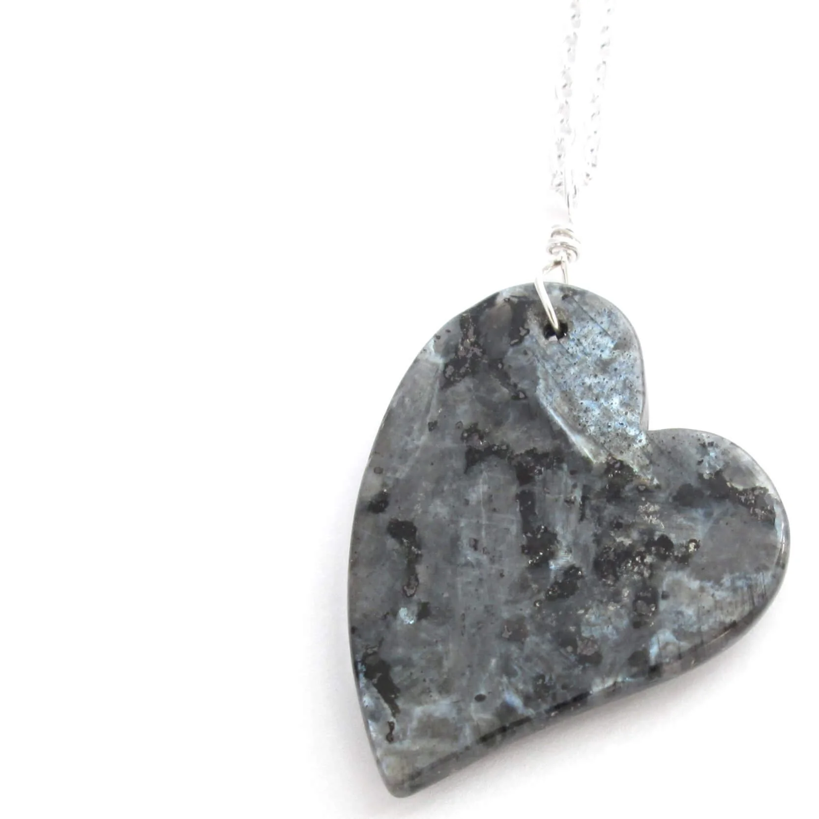 Black Labradorite Heart Necklace; Larvikite Stone — CindyLouWho2